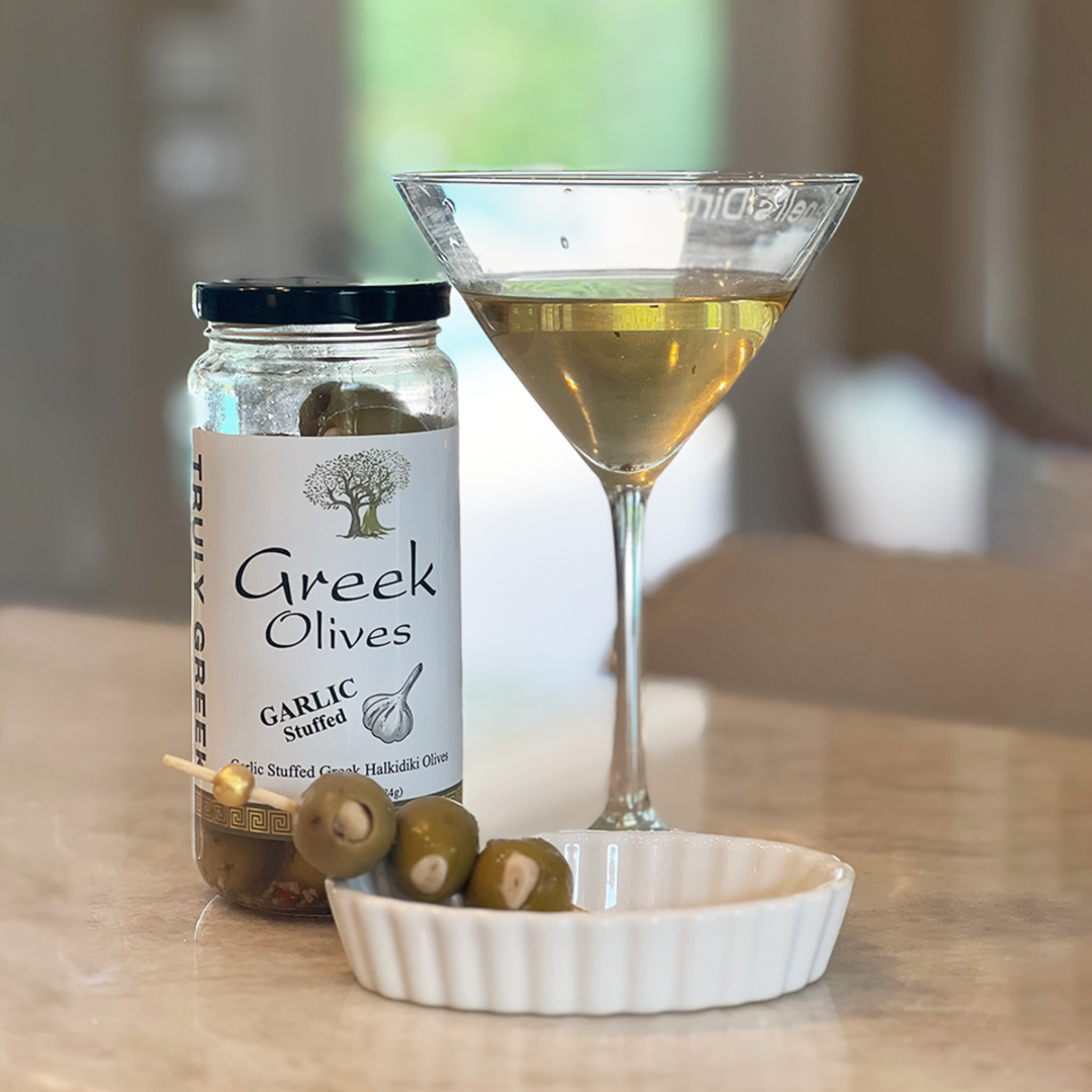 Green Olives Stuffed With Garlic Goes Well With Martini 