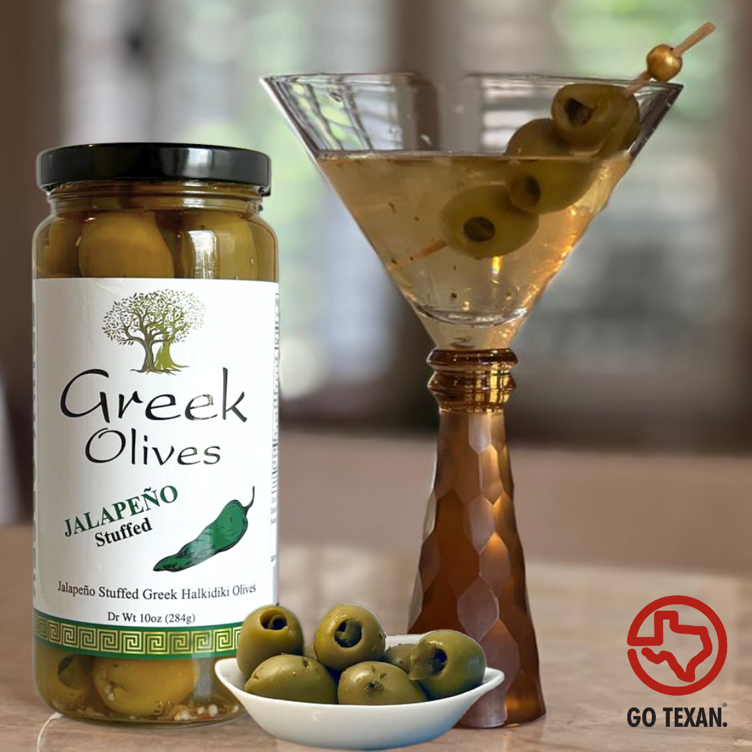 Jalapeno Stuffed Greek Olives with Martini